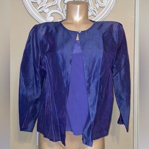 Eileen Fisher women’s small 4 6  blouse long sleeve tank silk linen purple blue